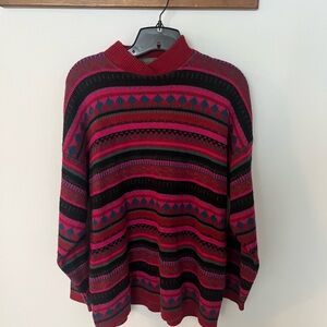 Comfort Knit Scoopneck Sweater in Red Multi-Pattern
